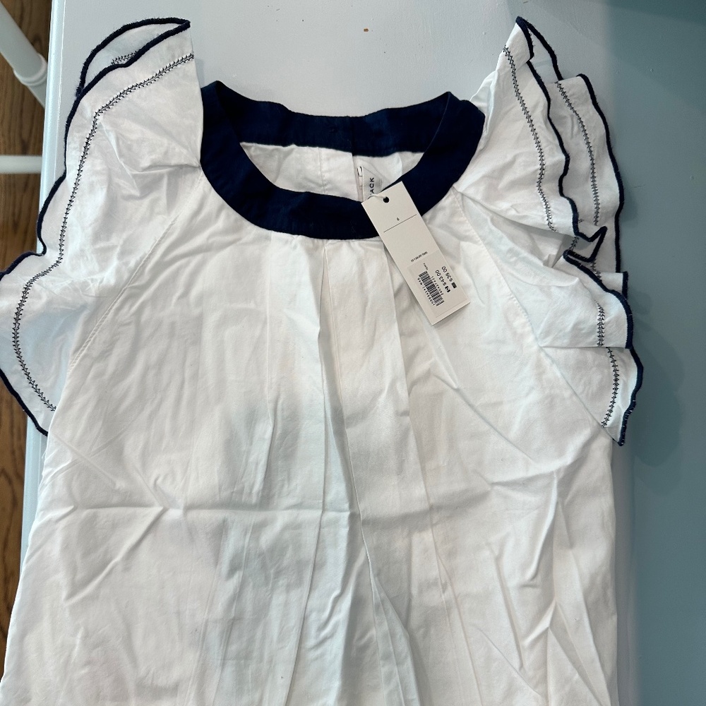Janie and Jack white blouse with navy trim